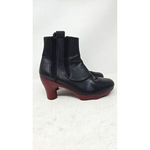 El Naturalista Black Leather Chelsea Boots Red Platform Block Heel EU 38